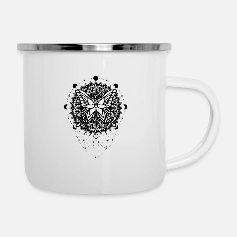 Schmetterling – Krafttier - Emaille-Tasse - Weiß