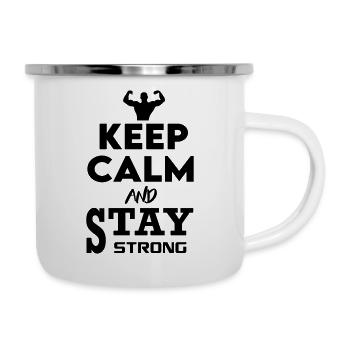 Keep Calm Stay strong Durchhalten Bodybuilder - Emaille-Tasse - Weiß - Rechts