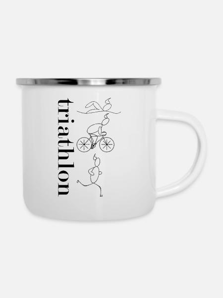 Triathlon - vertikal - Emaille-Tasse - Weiß