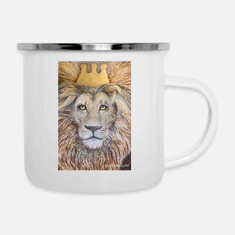 König. Löwe mit goldener Krone. - Emaille-Tasse - Weiß