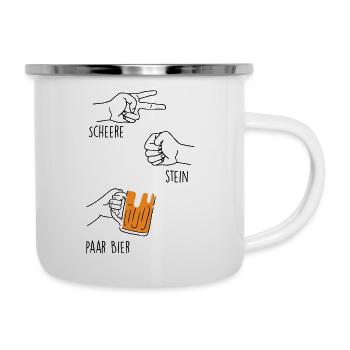Scheere, Stein, paar Bier - Emaille-Tasse - Weiß - Rechts
