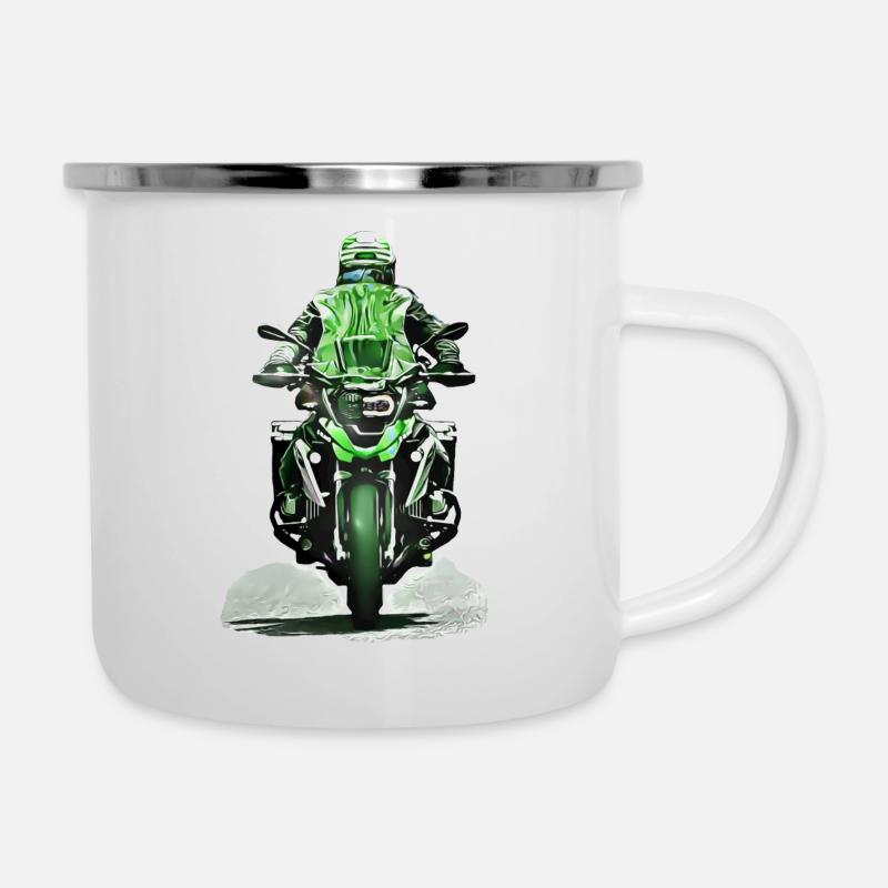 GS Motorradfahrer grün - Emaille-Tasse - Weiß