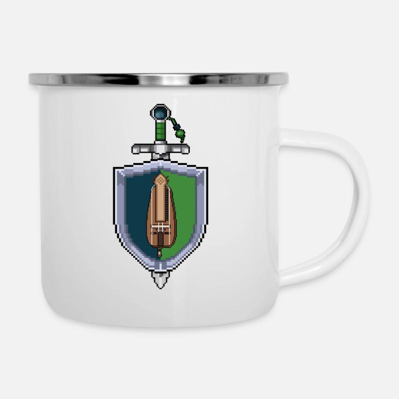 Pixel Drehleier auf Schild Wappen - Emaille-Tasse - Weiß