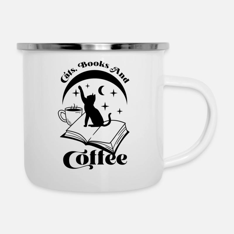Cat, Book and Coffee - Camper Mug - white