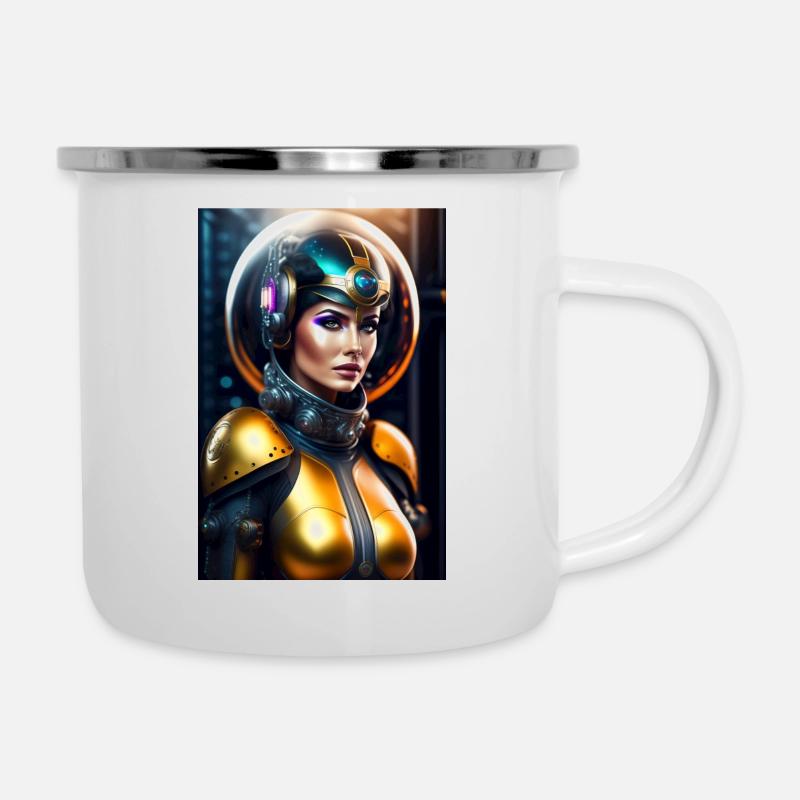Space Girl - Emaille-Tasse - Weiß