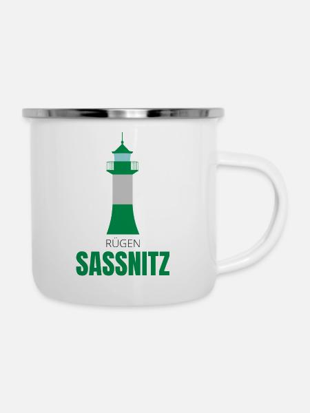 Leuchtturm Sassnitz Rügen - Emaille-Tasse - Weiß