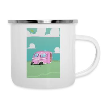 Pink Caravan Karikatur - Emaille-Tasse - Weiß - Rechts