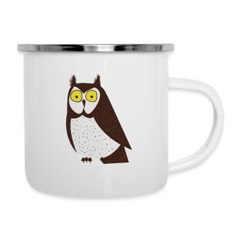 Cartoon-Eule - Emaille-Tasse - Weiß - Rechts