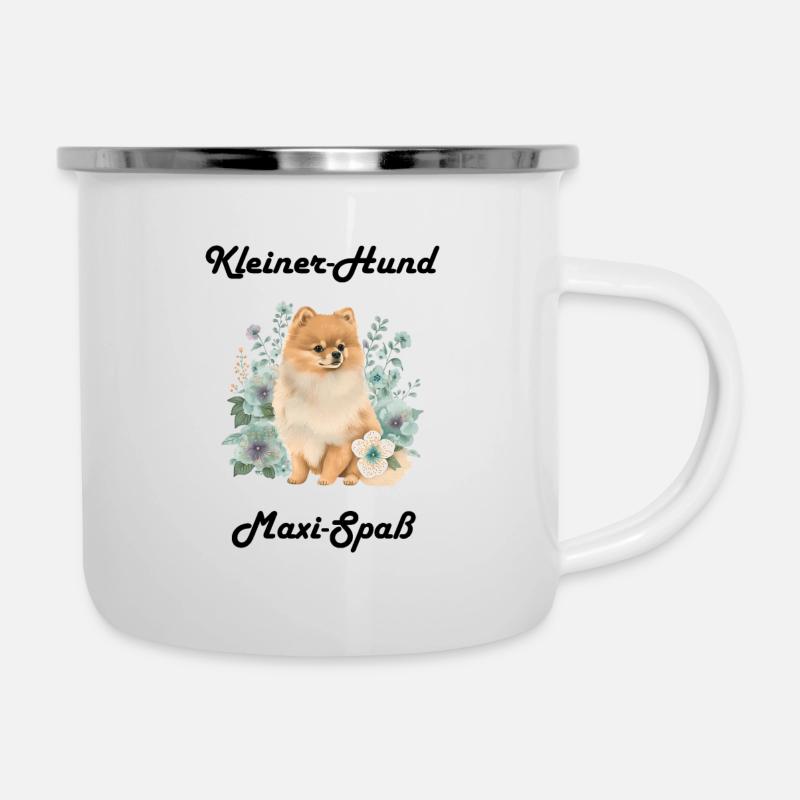 Zwergspitz Kleiner Hund Maximaler Spaß - Emaille-Tasse - Weiß