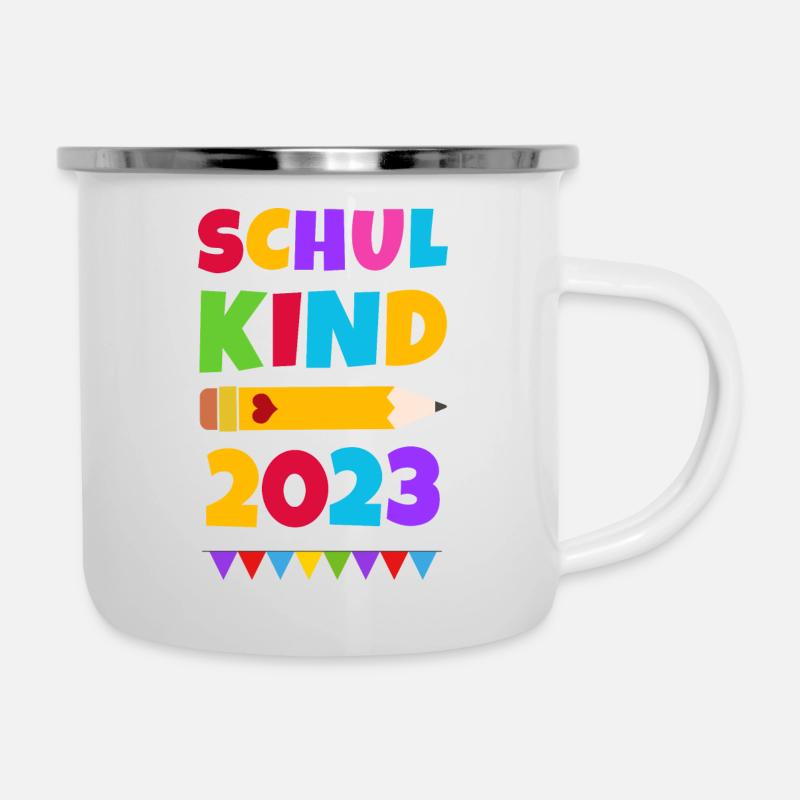 Schulkind 2023 Erstklässler Geschenk - Emaille-Tasse - Weiß