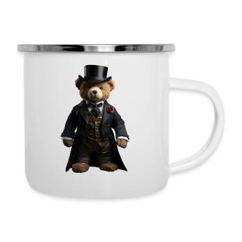 Plüschbär im schwarzen Frack - Emaille-Tasse - Weiß - Rechts