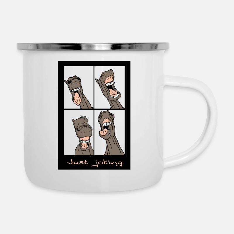 "Just joking" - Emaille-Tasse - Weiß