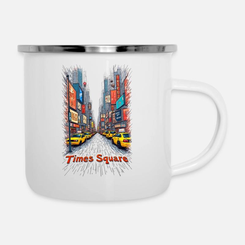 Times Square - Emaille-Tasse - Weiß