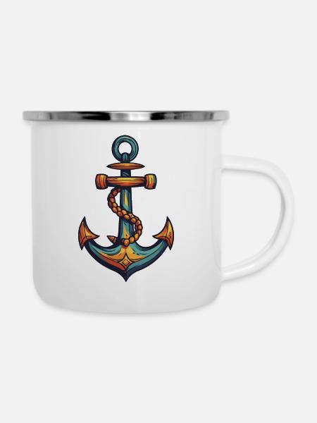 Anker Hafen - Emaille-Tasse - Weiß