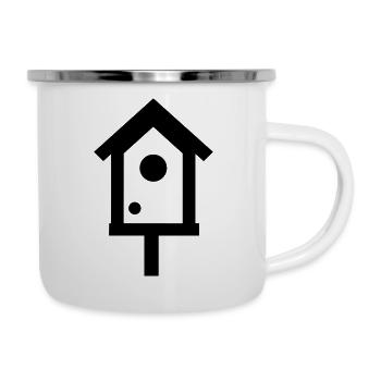 Vogelhaus - Emaille-Tasse - Weiß - Rechts