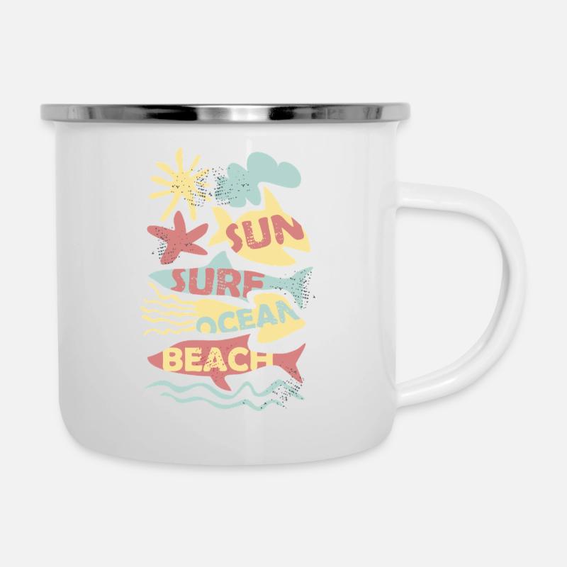 Surf, soleil, plage, mer et plaisir. - Tasse émaillée - blanc