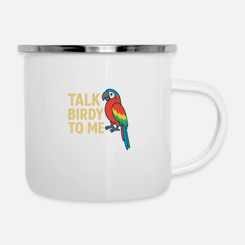 Glücklicher Papagei mit Text - Emaille-Tasse - Weiß