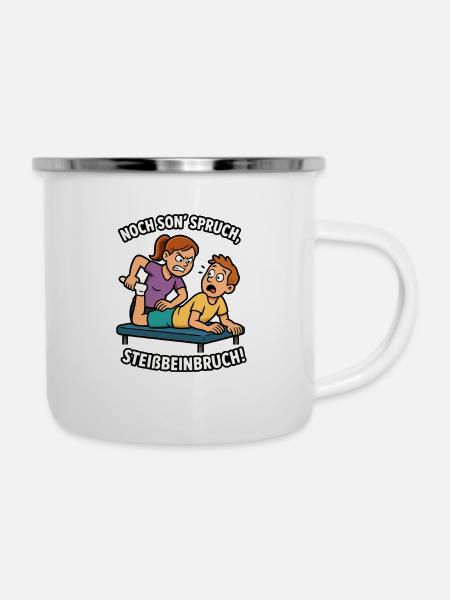Humorvoller Physio-Spruch - Emaille-Tasse - Weiß