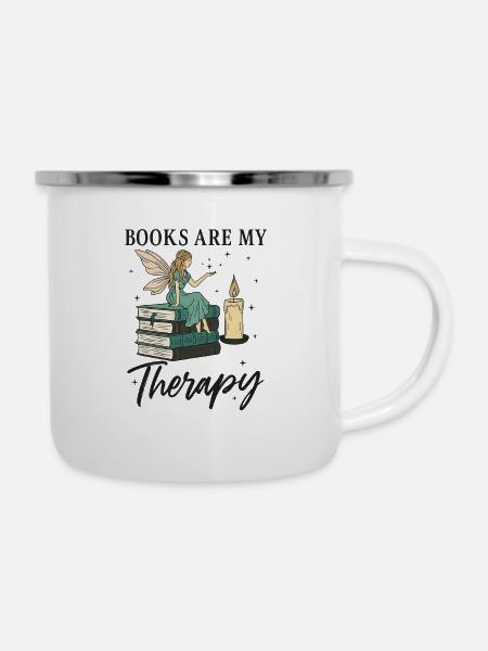 Bücher sind meine Therapie - Emaille-Tasse - Weiß