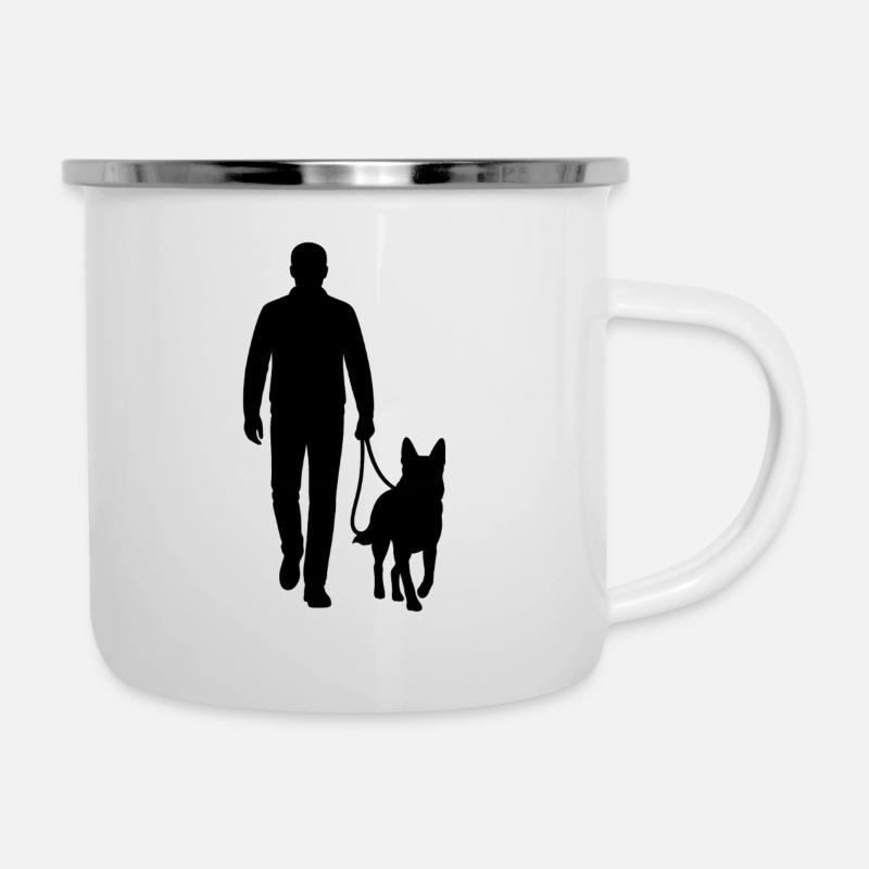 Gassi-Silhouette mit Hund - Emaille-Tasse - Weiß