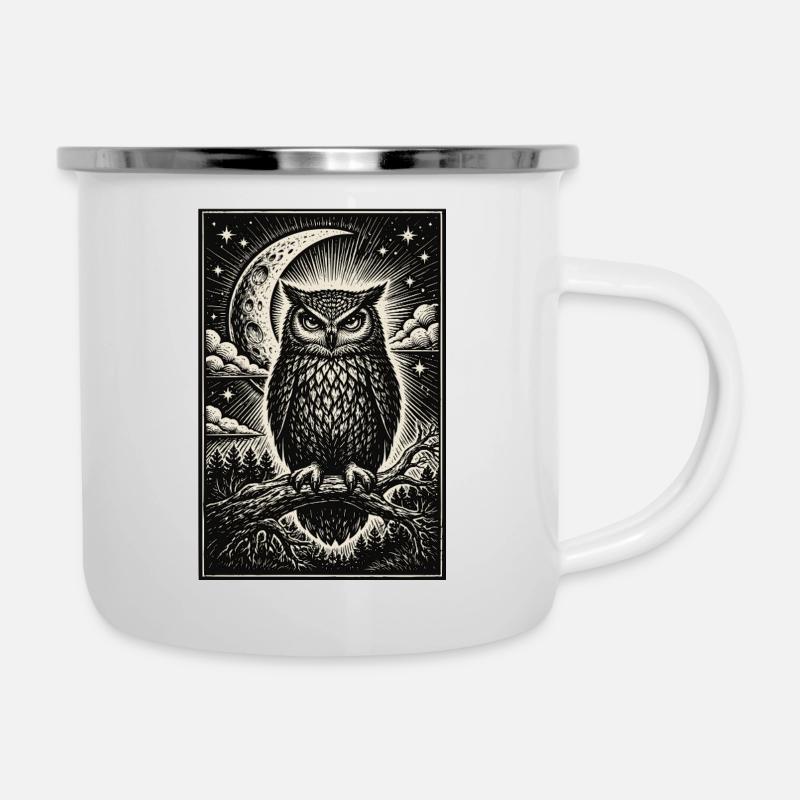Mystische Eule - Emaille-Tasse - Weiß