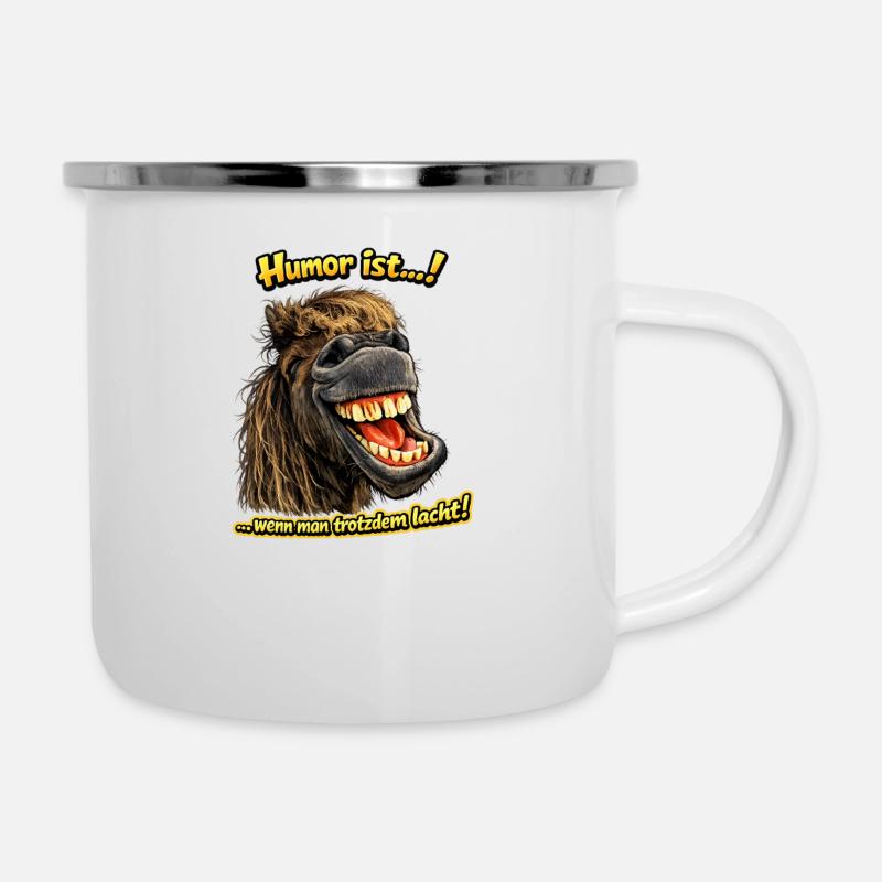 Lachendes Pferd mit Grinsen - Emaille-Tasse - Weiß