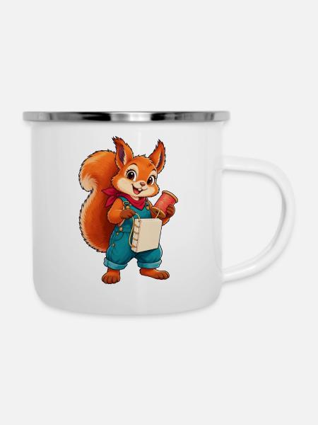 Eichhörnchen Handarbeitsheld Overalls - Emaille-Tasse - Weiß