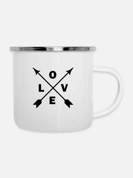 Love with arrows - Emaille-Tasse - Weiß