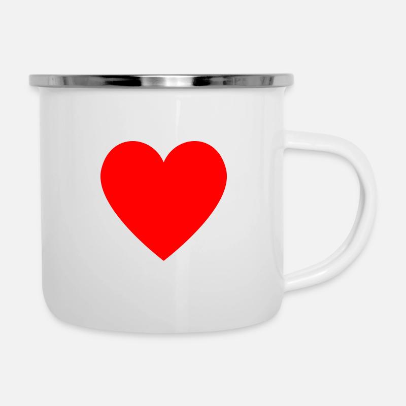 Rotes Herz - Emaille-Tasse - Weiß