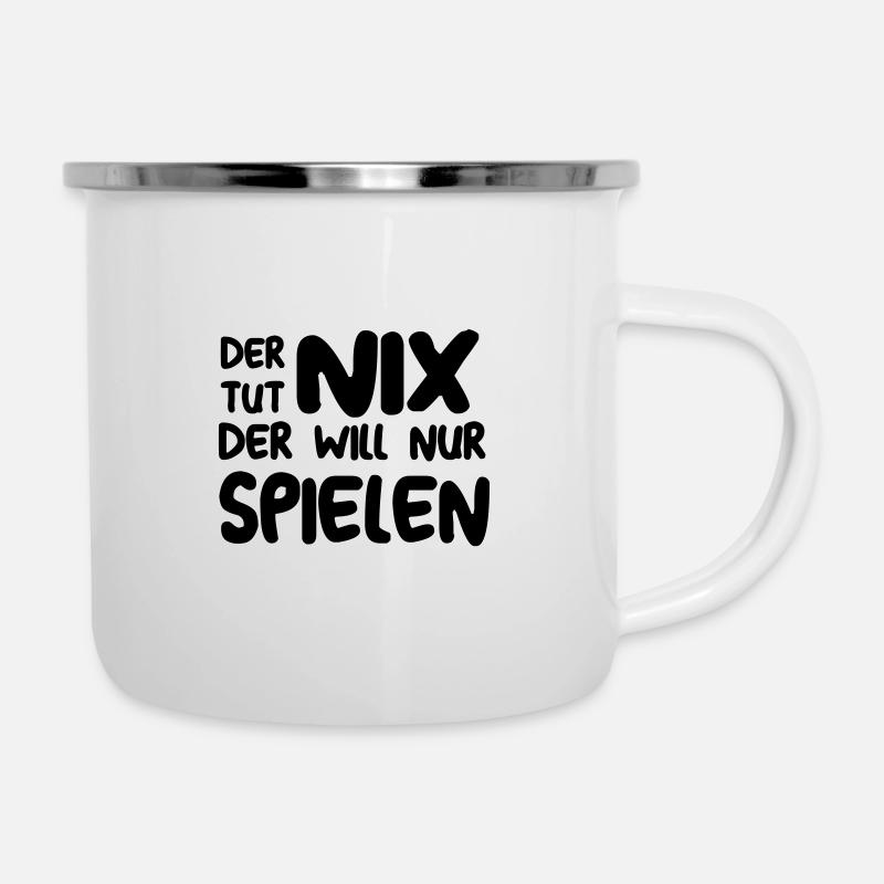Der tut nix der will nur spielen Spruch - Emaille-Tasse - Weiß
