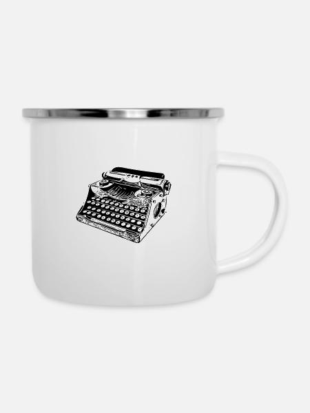 Schreibmaschine - Emaille-Tasse - Weiß