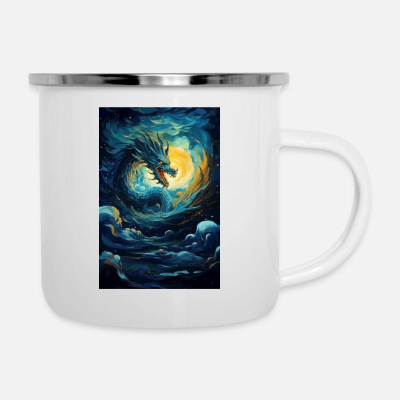 Drache - Emaille-Tasse - Weiß