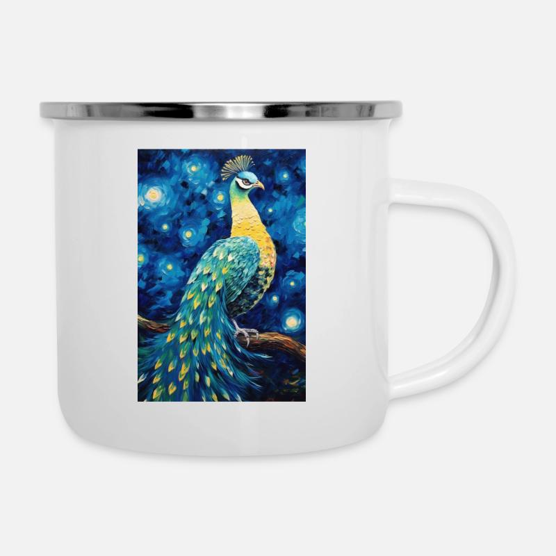Pfau - Emaille-Tasse - Weiß