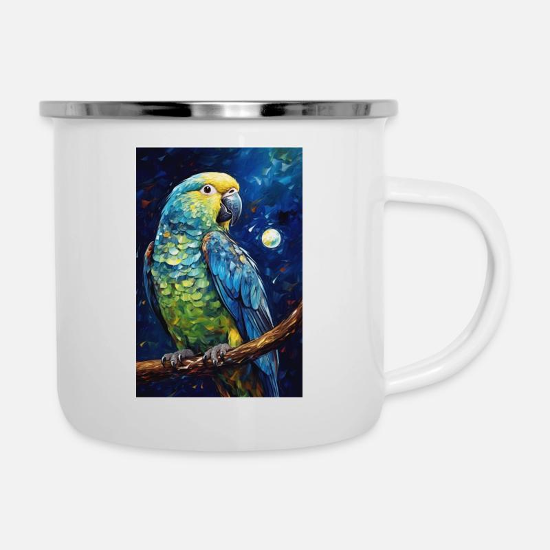 Papagei - Emaille-Tasse - Weiß