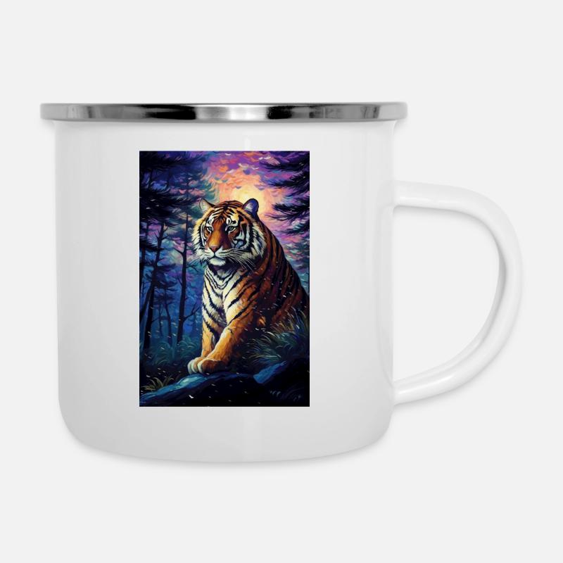 Tiger - Emaille-Tasse - Weiß