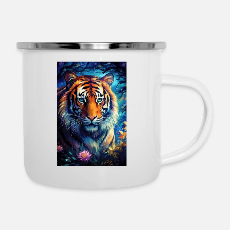 Tiger - Emaille-Tasse - Weiß