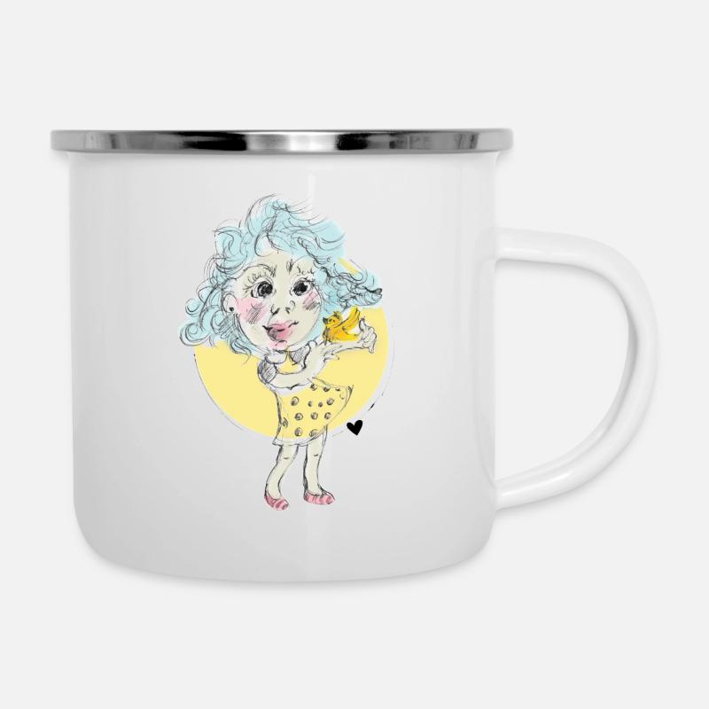 Mädchen mit Kanarienvogel - Emaille-Tasse - Weiß