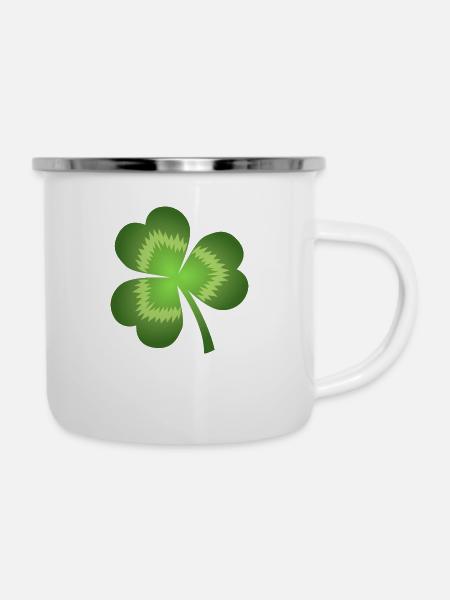 Kleeblatt - Emaille-Tasse - Weiß
