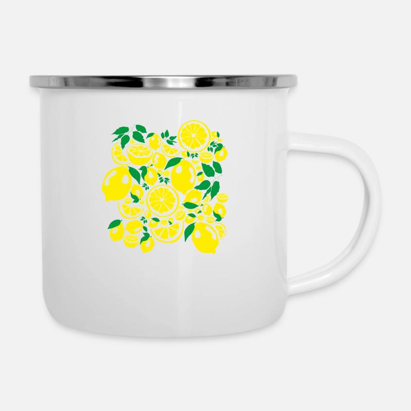 Zitronen - Emaille-Tasse - Weiß