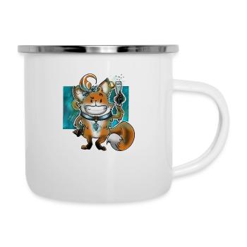 Prost Mahlzeit mit Fuchs - Emaille-Tasse - Weiß - Rechts