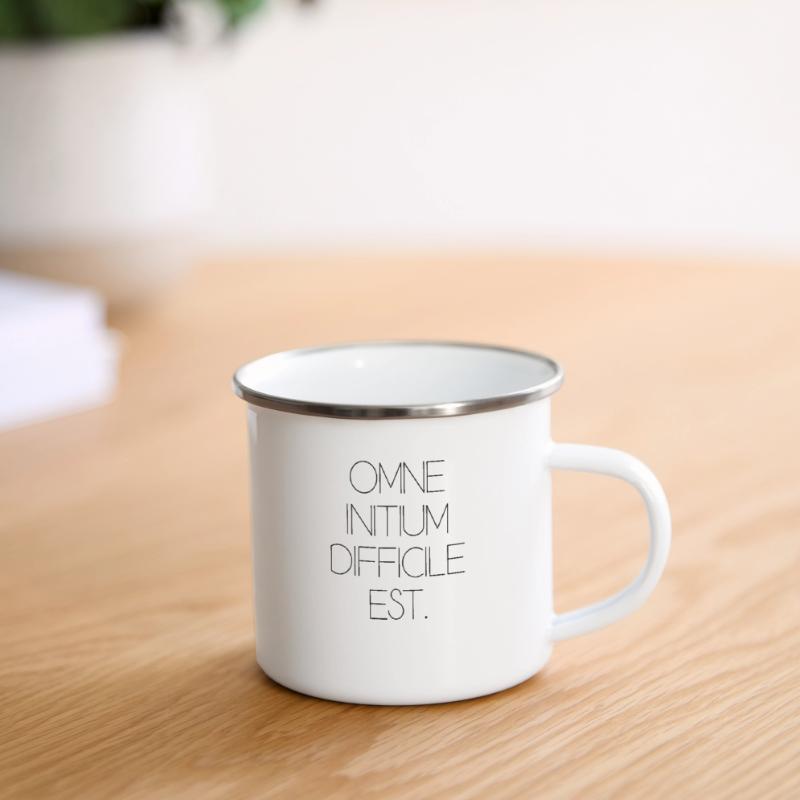 all beginning is difficult Latin quotation scripture Camper Mug