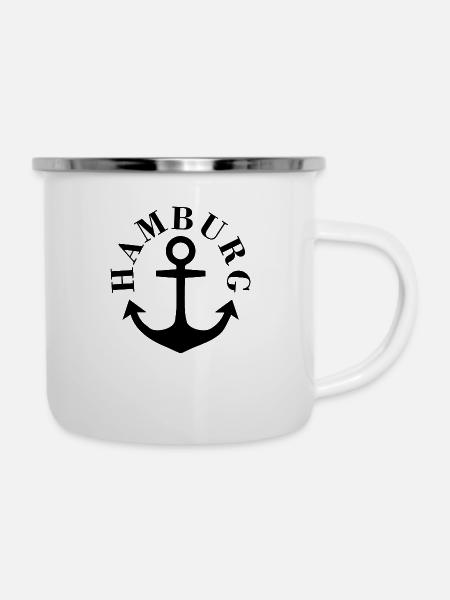 Hamburg Anker - Emaille-Tasse - Weiß