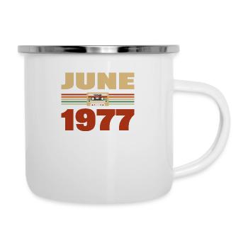 46. Geburtstag Juni Jahrgang 1977 Geschenkidee - Emaille-Tasse - Weiß - Rechts