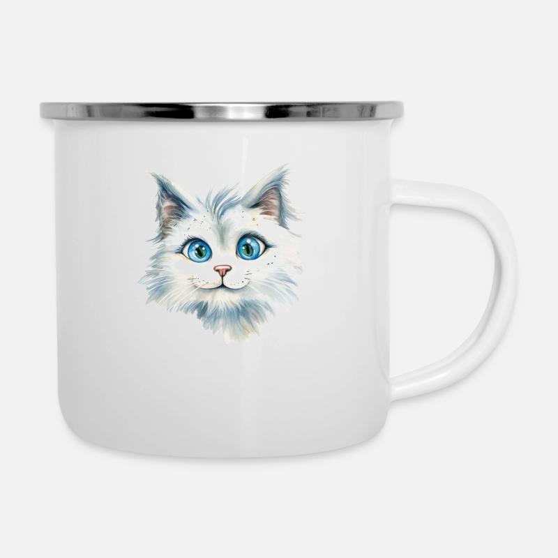 Dessin à l’aquarelle du chat des forêts norvégiennes - Tasse émaillée - blanc