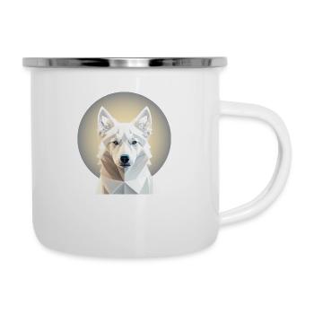 cooler Weisser Schäferhund im Mondschein Kubismus - Emaille-Tasse - Weiß - Rechts