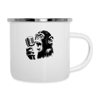 Affen Orchester Sänger mit Vintage Mikrophon - Emaille-Tasse - Weiß - Rechts