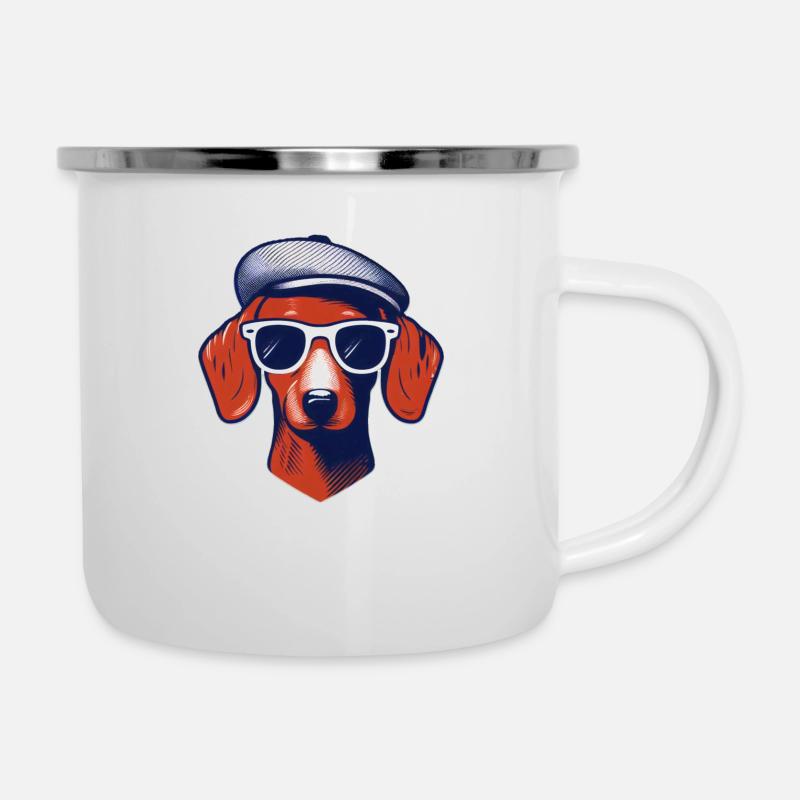Hipster Dackel - Emaille-Tasse - Weiß