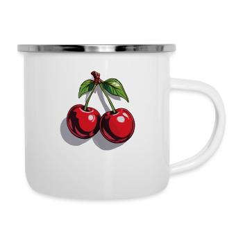 Rote Kirsche Cherries Kirschen Cherry - Emaille-Tasse - Weiß - Rechts