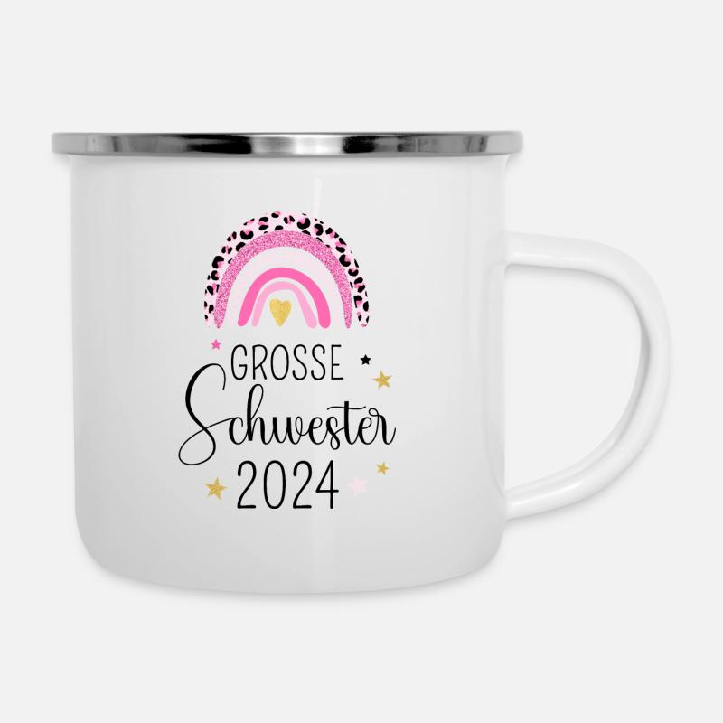 Ich werde große Schwester 2024 Regenbogen Süß - Emaille-Tasse - Weiß