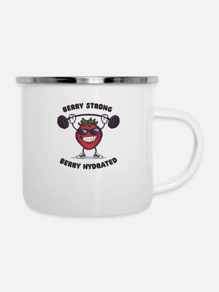 berry strong Erdbeere Comicfigur - Emaille-Tasse - Weiß